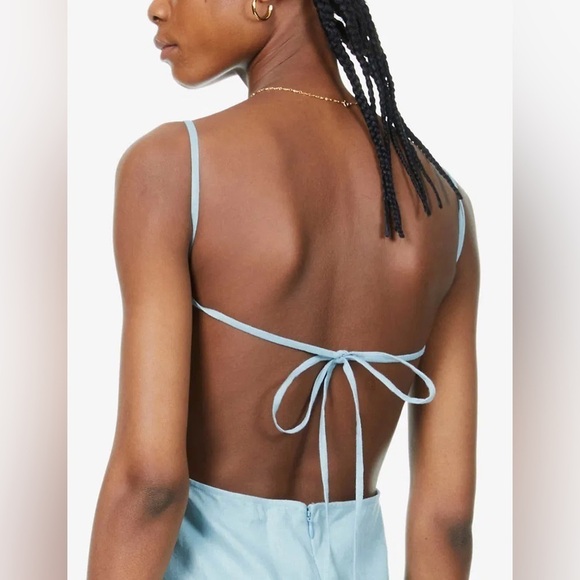 REFORMATION Nia 100% Linen Midi Dress In Turquoise - Picture 3 of 13